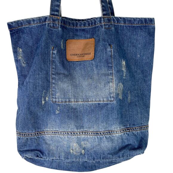 American Eagle Denim Tote Bag Distressed Logo New - Picture 6 of 16